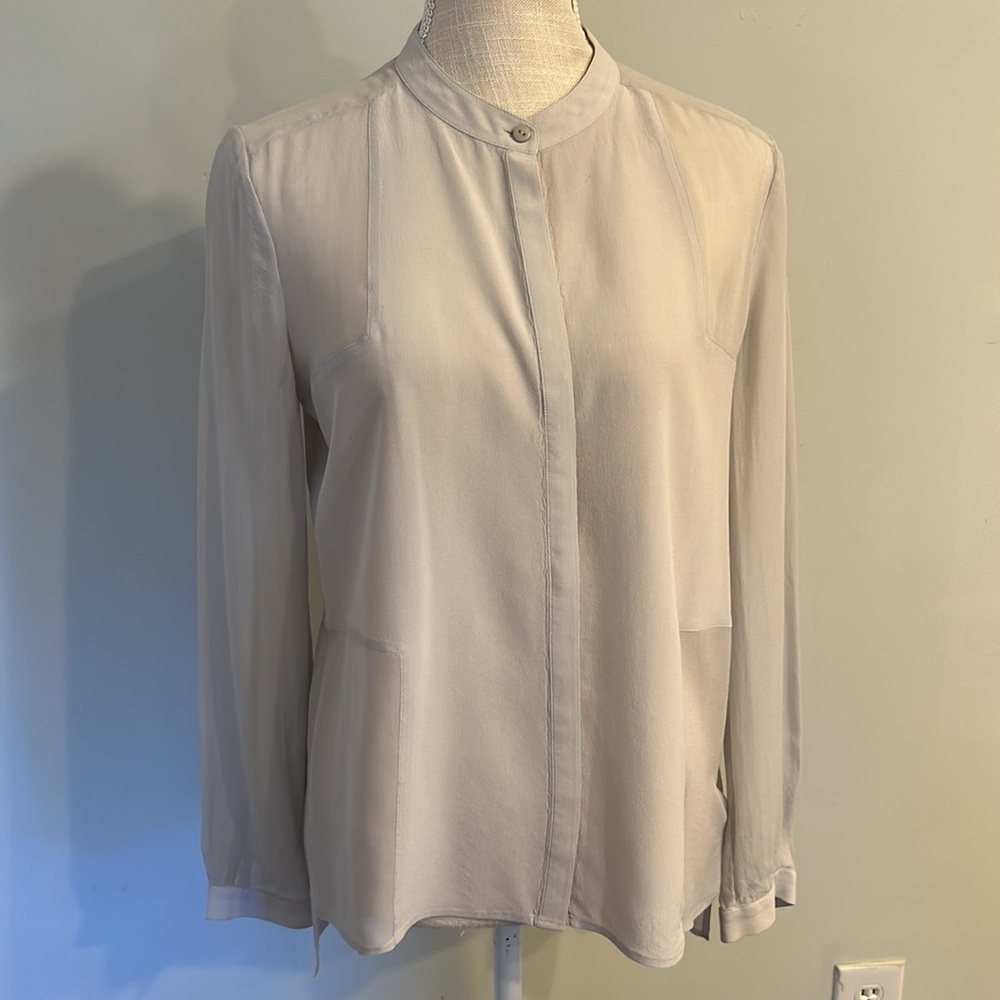 NWT women’s Paige long sleeve gray silk semi sheer blouse